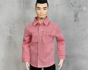 Handmade Cotton Male Fashion Doll Shirt, 12" Doll Clothes