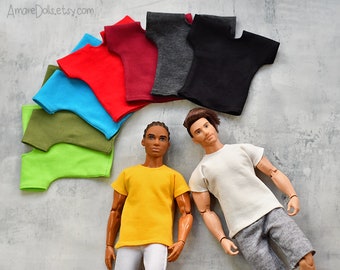 Handmade Male Doll T-Shirt, Elastic Jersey Top