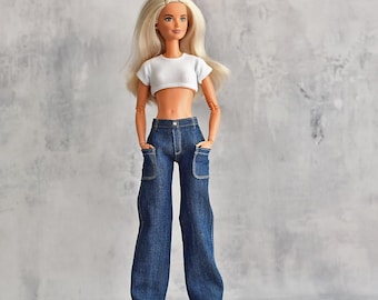 Doll JEANS, Pants, Handmade Doll Clothes, 12", 1:6 scale