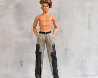 Male Fashion Doll Cargo Pants, Elastic Waist Trousers