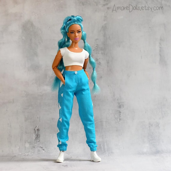 CURVY Doll PANTS, JEANS, Trousers, Handmade Doll Clothes