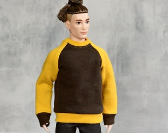 Handmade Male Doll Sweater, Organic Jersey Fashion Clothes