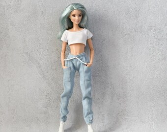 Doll JEANS, Pants, Handmade Doll Clothes, 12", 1:6 scale