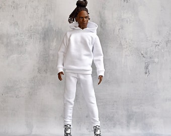 SET - Male Doll Tracksuit, Pants, Joggers, Sportswear Trousers, Sweater, Hoodie Sweatshirt Handmade 12" Doll Clothes