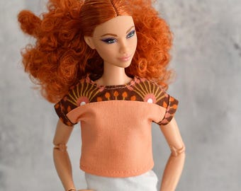 Handmade Cotton Doll Shirt, Blouse, 12 inch Fashion Doll Clothes