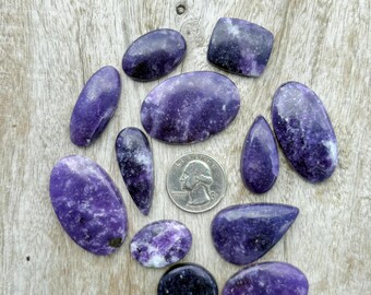 Lepidolite Cabochons: Natural Gemstone Jewelry Making Stones (425 cts, 12 Pcs Mix Shape)