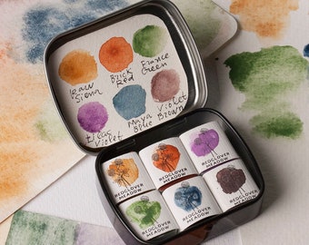 Mini Watercolor Paint Palette - 6 colors. Ecofriendly Organic Paints, Watercolor Set Kit, Natural Paint Gift, Christmas Gift, #8