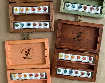 Mineral watercolor paint set in colorful wooden box. 12-color palette, Handmade watercolors, Handmade paint. Watercolor supplies.