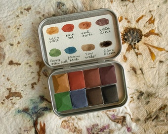 Handmade watercolor paint set - 8 colors. Mineral watercolor palette #12