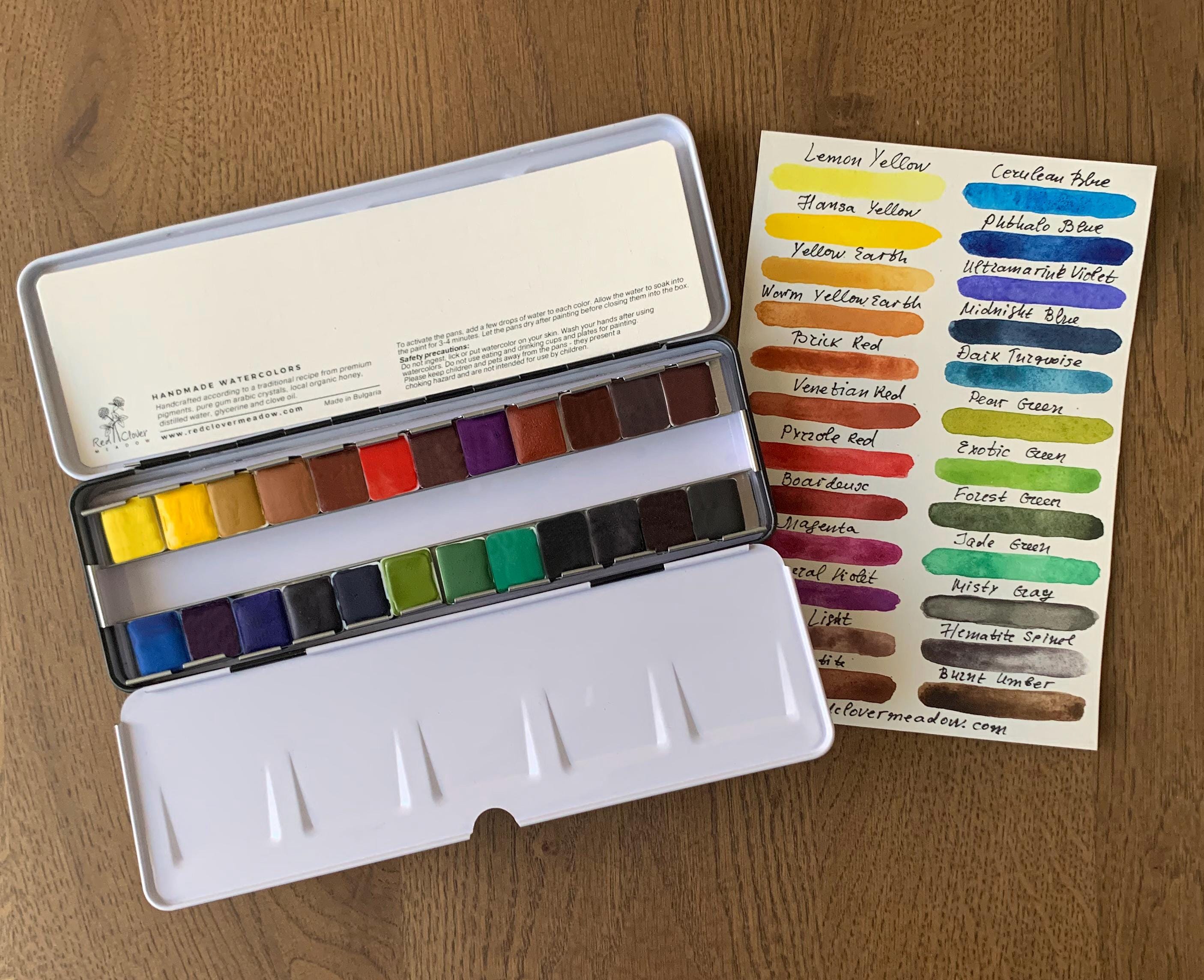 24-color artisan watercolor palette. Handmade paint set of 24 colors. Watercolor palette. Artist gift. Christmas Gift. #28