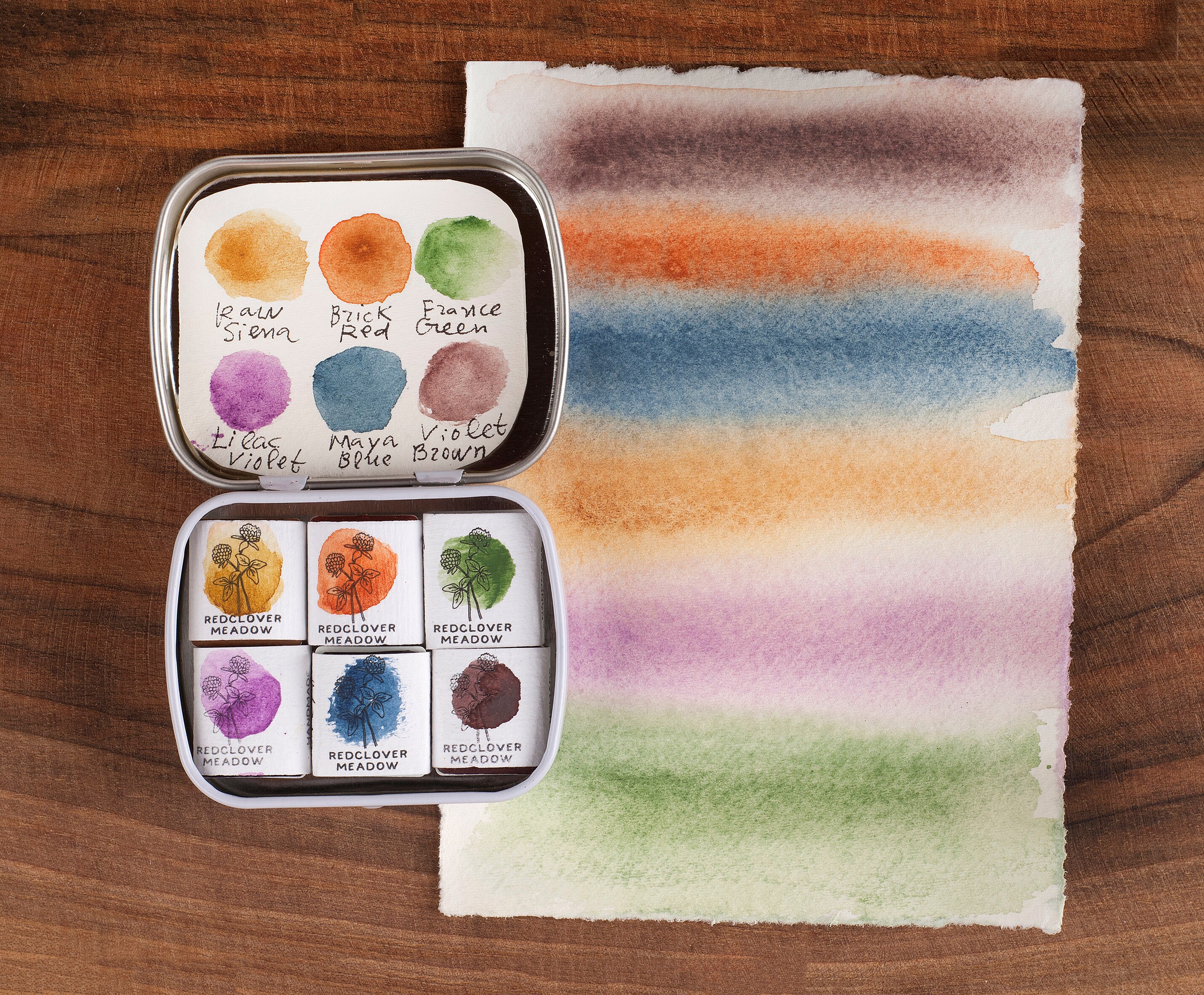 CSY art gallery Half Pans Mini Palette - Watercolor Paint Set of 6  colors-Handmade Matte Watercolors Painting-Travel Water Color Eco Paints