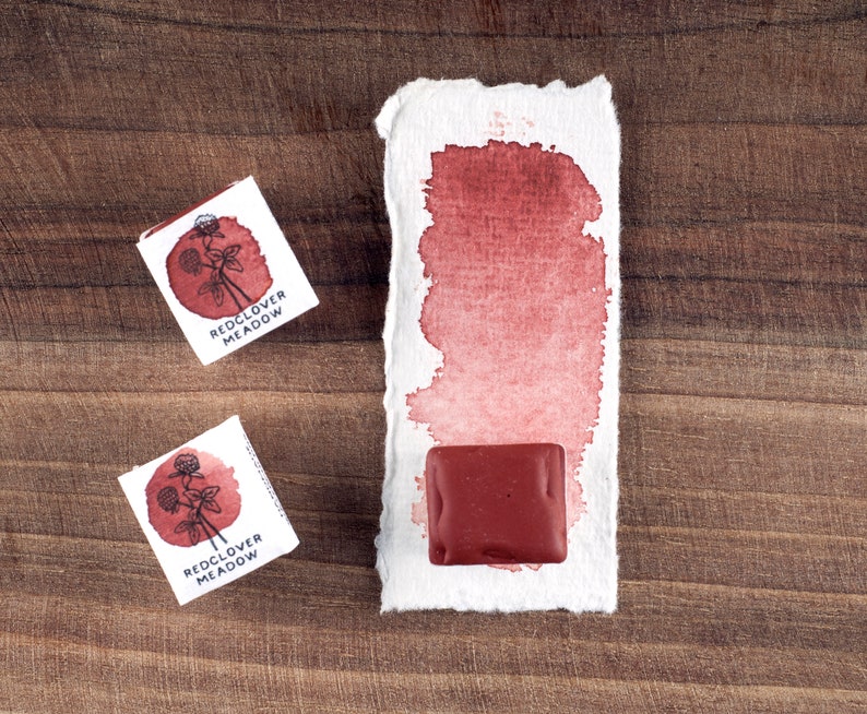 Ercolano red handmade paint half pan. Art supply.