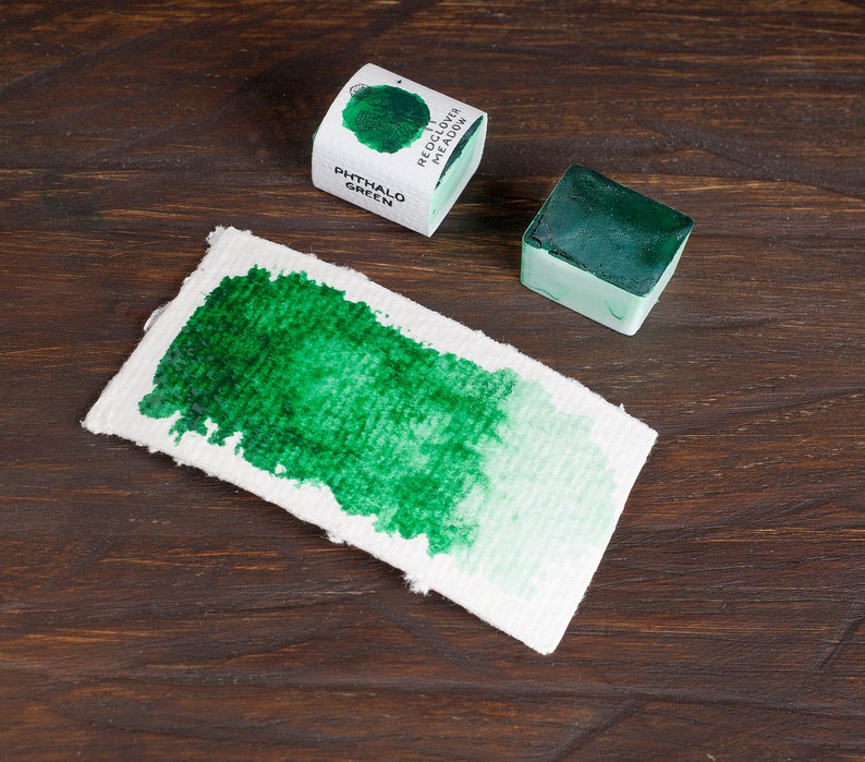 Handmade watercolor paint, Art supply, Green watercolor paint, Phthalo green