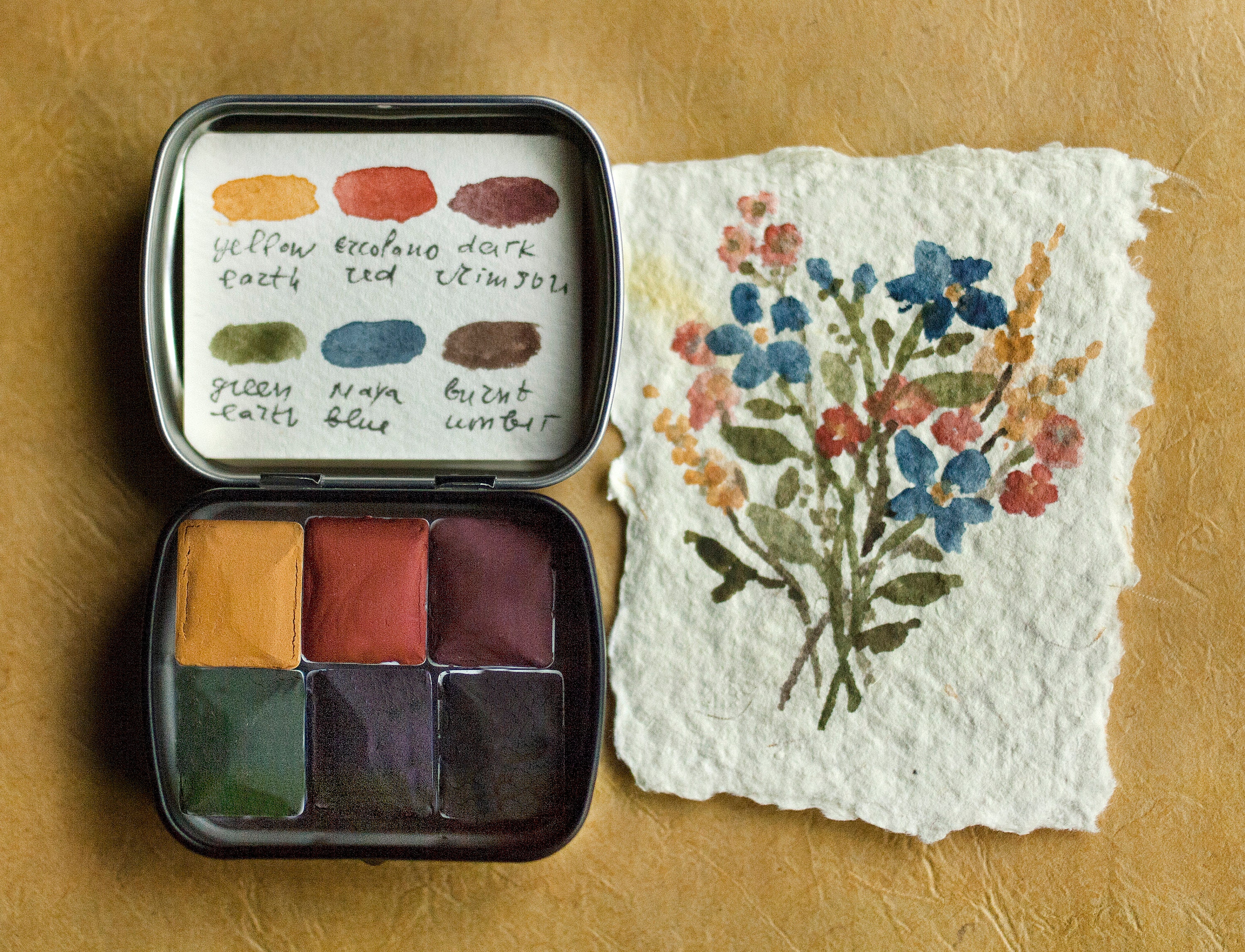 Mini Palette Watercolor Set of 6 Colors. Handmade Mineral 