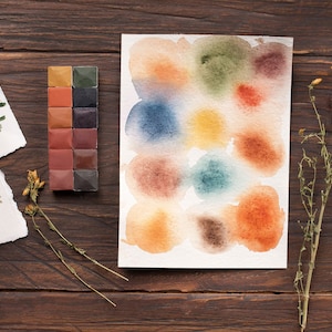 Handmade watercolor paint. Artisan paint set of 12 colors. Watercolor palette.