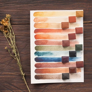 Handmade watercolor paint. Artisan paint set of 12 colors. Watercolor palette.