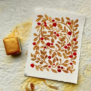 Royal Gold mica watercolor half pan paint. Handmade pearlescent yellow gold color.