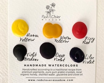 Dot card. Six colors. Handmade mineral watercolor paint. Travel watercolor palette. Eco paints. Watercolor supplies.