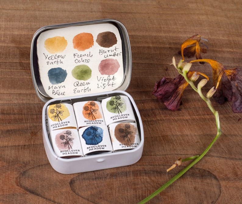 Mini travel watercolor paint palette set of six natural Etsy