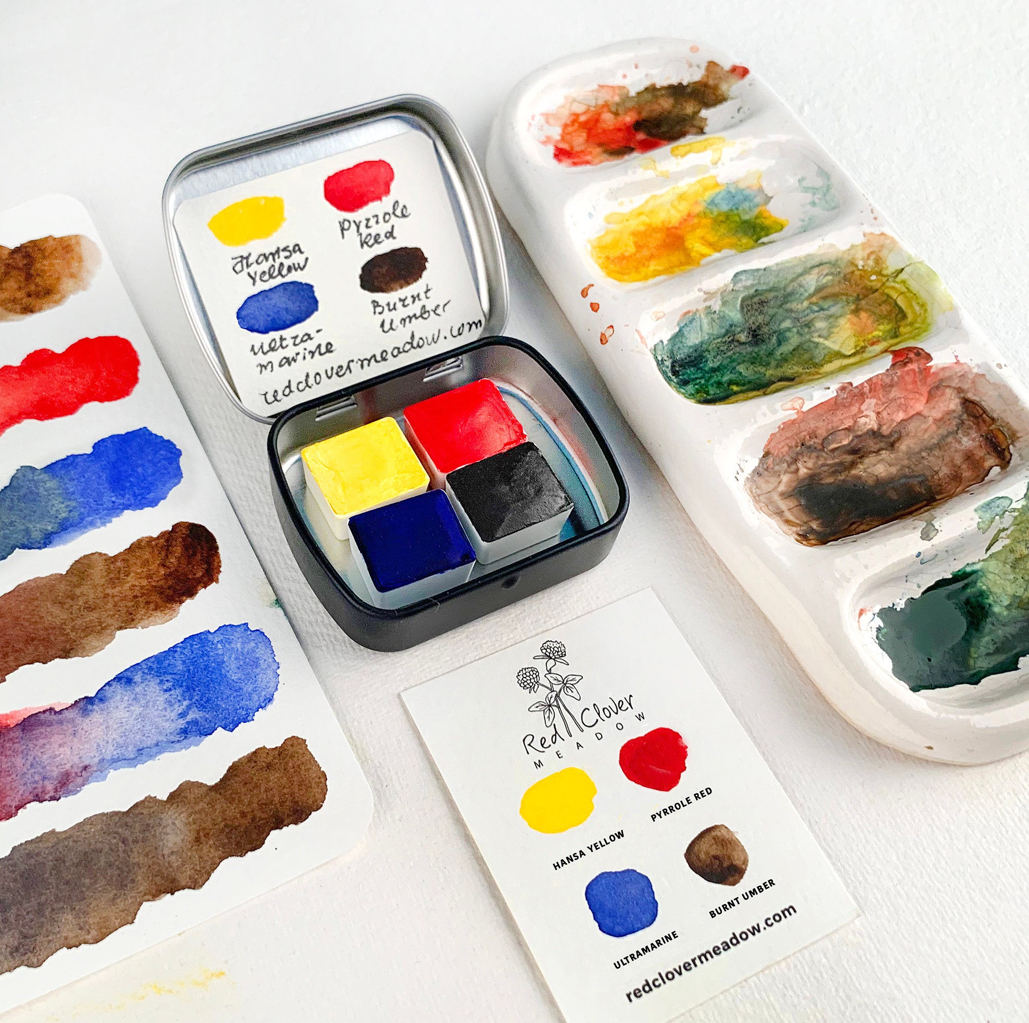 Mini palette - watercolor set of 6 colors. Handmade mineral watercolor  paint. Travel watercolor palette. Eco paints. Watercolor supplies. #4