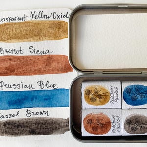 Mineral watercolor full pan palette. Handmade watercolor paint set.  Environmentally friendly. Art Supply, Artist Gift, #36
