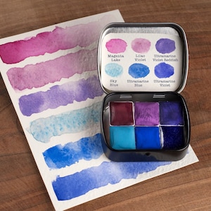 Violet Blue palette- 6 colors. Watercolor paint set.  Art Supply, Artist Gift, Christmas Gift, #10