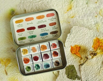 Mineralaquarellfarbenpalette - 12 Farben Handgemachte handwerkliche Aquarellfarben, handgemachte Farbe. Aquarell Lieferungen.