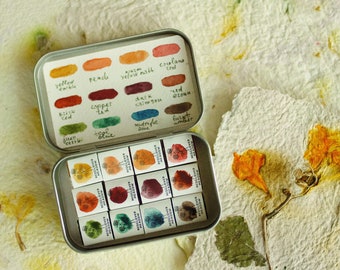 Paleta de pinturas de acuarela mineral - 12 colores Acuarelas artesanales hechas a mano, Pintura hecha a mano. Suministros de acuarela.