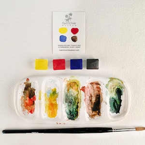Classic mini palette - watercolor set of 4 colors. Handmade watercolor paint. Travel watercolor palette. Eco paints. Watercolor supplies. 24