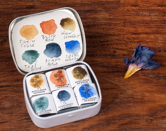 Blue-Gold Mineral Watercolour Paint Set - 6 colors. Eco Watercolors, Natural Dye Paint, Sketching Gift, Handmade Gift Sets #13