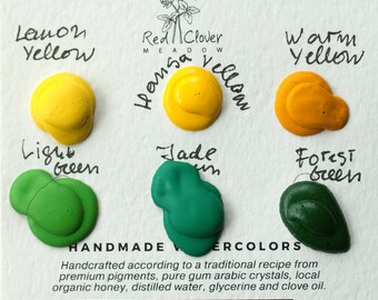 Dot card. Six colors. Handmade mineral watercolor paint. Travel watercolor palette. Eco paints. Watercolor supplies.