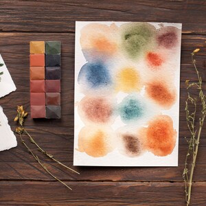 Handmade watercolor paint. Artisan paint set of 12 colors. Watercolor palette.