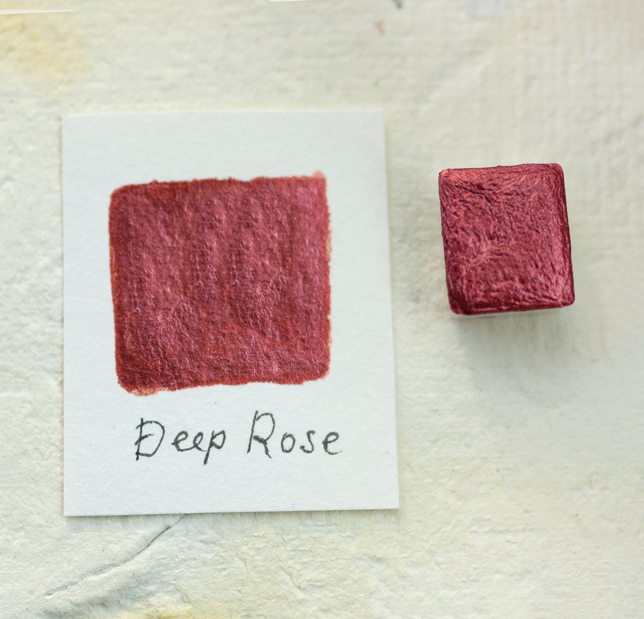 Deep Rose Mica watercolor paint. One half pan. Pearlescent color. Puce Red Mica color. Raspbery red mica paint. Mauve rose red mica paint.