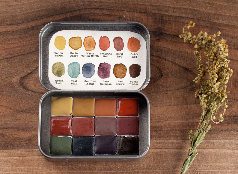 Mineral watercolor paint palette set of twelve natural Etsy