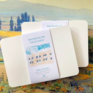 Wasserfarben Postkarten Set. Reiseset für Künstler. 100% Baumwolle, COLD PRESSED (NOT) Papier. 36 Postkarten, Künstlerqualität. Aquarellpapier.