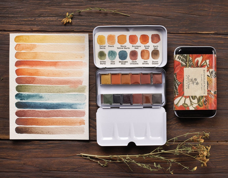 Handmade watercolor paint. Artisan paint set of 12 colors. Watercolor palette. Christmas gift. Artist gift. Gift for her.