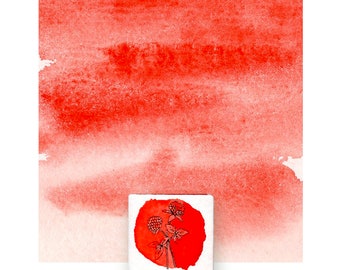 French Vermilion artisanal watercolor paint, Red color. Half pan, Handmade mineral watercolor, eco-friendly, Handmade paint, Art supply.