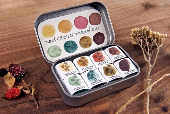 Mineral watercolor paint palette - 8 colors, Handmade watercolors, Art supplies, Artisan colors