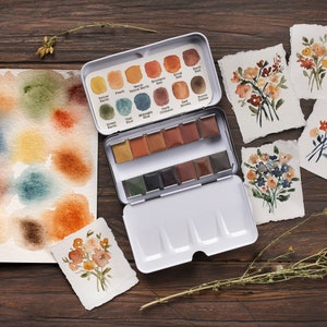 Handmade watercolor paint. Artisan paint set of 12 colors. Watercolor palette. Christmas gift. Artist gift. Gift for her.