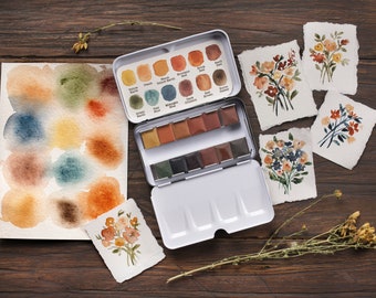 Handmade watercolor paint. Artisan paint set of 12 colors. Watercolor palette. Christmas gift. Artist gift. Gift for her.