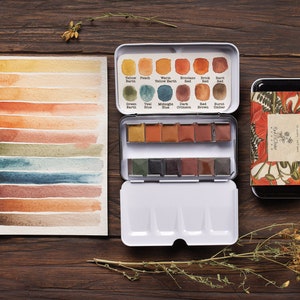Handmade watercolor paint. Artisan paint set of 12 colors. Watercolor palette. Christmas gift. Artist gift. Gift for her.