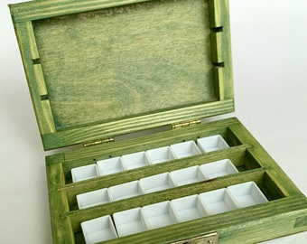 Wooden box for watercolor storage. Watercolor half pan wooden box. Wood box.