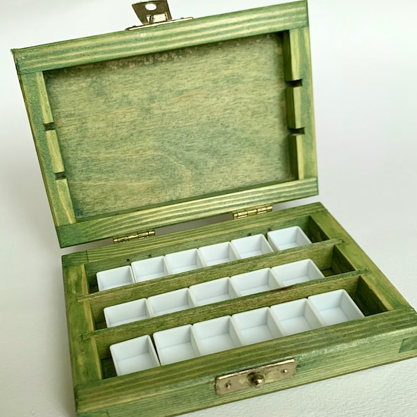 Wooden box for watercolor storage. Watercolor half pan wooden box. Wood box.