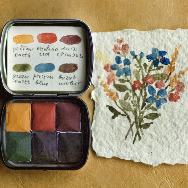 Mini palette - aquarelle, lot de 6 couleurs. Peinture aquarelle minérale faite à la main. Palette aquarelle de voyage. Peintures écologiques. Fournitures pour aquarelle. #4