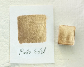 Pale Gold mica watercolor paint. Handmade pearlescent yellow light gold color.