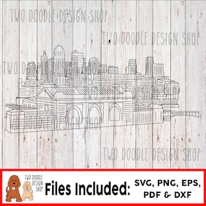 Kansas City, Missouri Downtown Cartoon (dessiné à la main) - SVG File Instant Télécharger