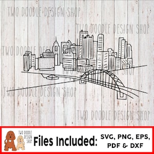 Pittsburgh, Pennsylvania Downtown Cartoon (Hand-Drawn) - SVG File Instant Download