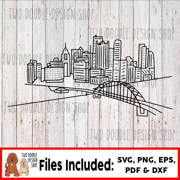 Pittsburgh, Pennsylvania Downtown Cartoon (Dibujado a mano) - SVG File Instant Descargar