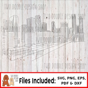 Los Angeles, Kalifornien Innenstadt Cartoon (Hand-Drawn) - SVG-Datei Instant Download