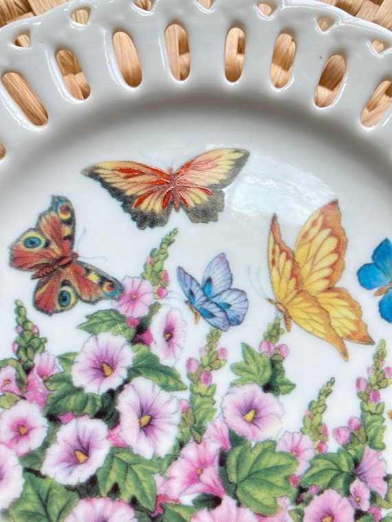 Vintage Butterfly and Floral Trinket Dish, Cottag… - image 4